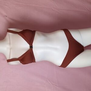 Zaful Ribbed Triangle Bikini with Adjustable Straps in Brown size Small